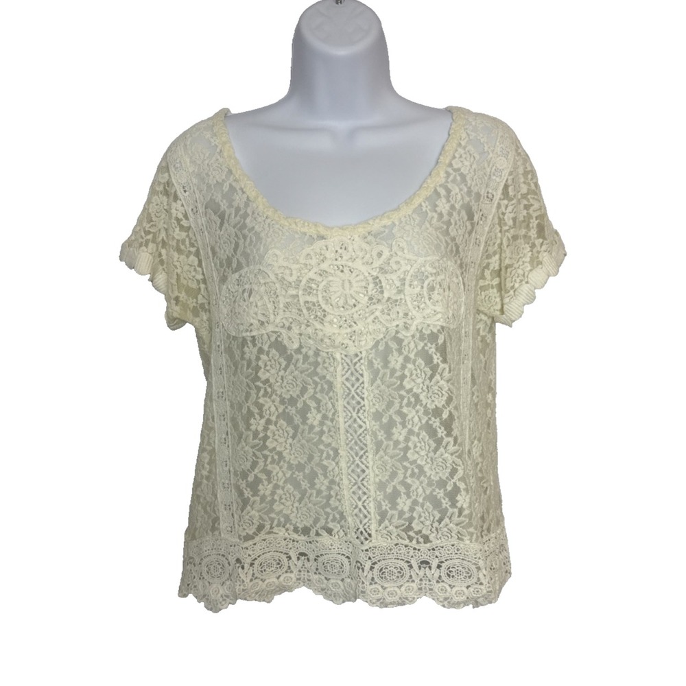 Miss Me Women Med Top Ivory Western Festival Rodeo Cowgirl Sheer Lace‎ Country